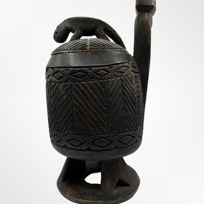 Hand-Carved African Style Wooden Lidded Vessel