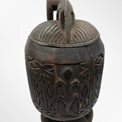 Hand-Carved African Style Wooden Lidded Vessel