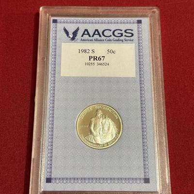 GRADED PR67 GEORGE WASHINGTON 250th ANNIVERSARY OF BIRTH HALF DOLLAR COIN