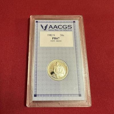 GRADED PR67 GEORGE WASHINGTON 250th ANNIVERSARY OF BIRTH HALF DOLLAR COIN