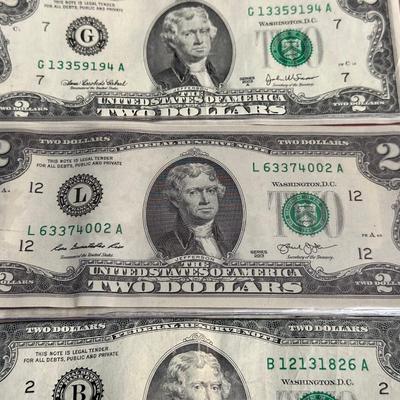 2003, 2009, 2013 $2 DOLLAR BILLS