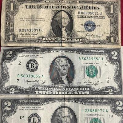 1935 $1 BLUE SEAL AND 3 1976 $2 DOLLAR BILLS