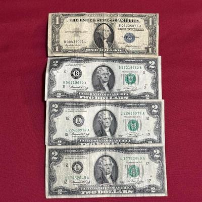 1935 $1 BLUE SEAL AND 3 1976 $2 DOLLAR BILLS