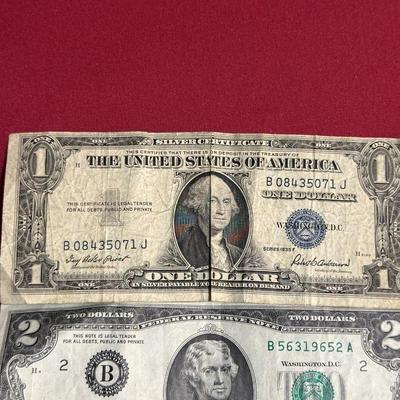 1935 $1 BLUE SEAL AND 3 1976 $2 DOLLAR BILLS
