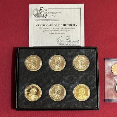 SET OF 6 SACAWAGEA DOLLAR COINS, 1999 UNCIRCULATED P-MINT QUARTERS AND COIN SET