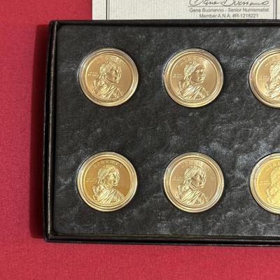 SET OF 6 SACAWAGEA DOLLAR COINS, 1999 UNCIRCULATED P-MINT QUARTERS AND COIN SET