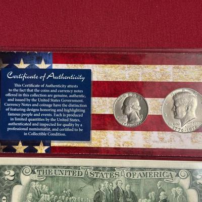 1976 BICENTENNIAL JFK HALF DOLLAR, 2013 $2 BILL, JFK BICENTENNIAL HALF DOLLAR, WASHINGTON BICENTENNIAL QUARTERS AND $2 DOLLAR BILL