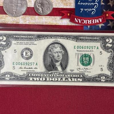 1976 BICENTENNIAL JFK HALF DOLLAR, 2013 $2 BILL, JFK BICENTENNIAL HALF DOLLAR, WASHINGTON BICENTENNIAL QUARTERS AND $2 DOLLAR BILL