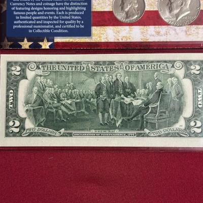1976 BICENTENNIAL JFK HALF DOLLAR, 2013 $2 BILL, JFK BICENTENNIAL HALF DOLLAR, WASHINGTON BICENTENNIAL QUARTERS AND $2 DOLLAR BILL