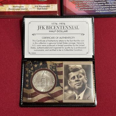 1976 BICENTENNIAL JFK HALF DOLLAR, 2013 $2 BILL, JFK BICENTENNIAL HALF DOLLAR, WASHINGTON BICENTENNIAL QUARTERS AND $2 DOLLAR BILL