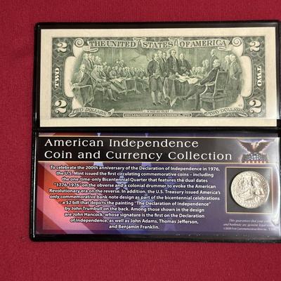 1976 BICENTENNIAL JFK HALF DOLLAR, 2013 $2 BILL, JFK BICENTENNIAL HALF DOLLAR, WASHINGTON BICENTENNIAL QUARTERS AND $2 DOLLAR BILL