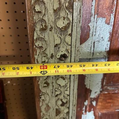 Vintage Carved Wooden Double Door with Distressed Turquoise Patina
