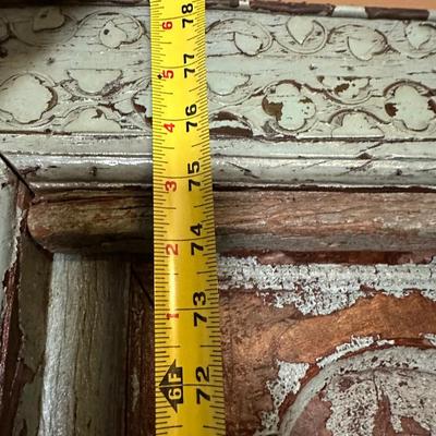 Vintage Carved Wooden Double Door with Distressed Turquoise Patina