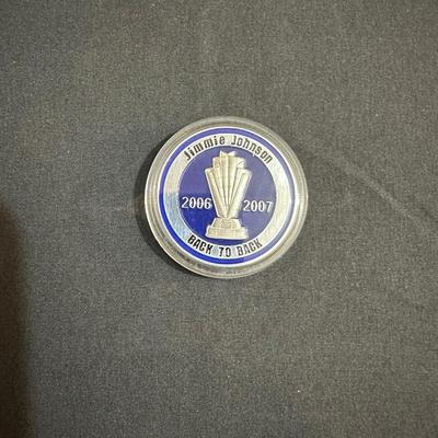 PEANUTS BRITISH VIRGIN ISLANDS $1 COIN WITH QUEEN ELIZABETH ON THE BACK SIDE, LOWES JIMMIE JOHNSON COIN AND 4 COLLECTORS COINS