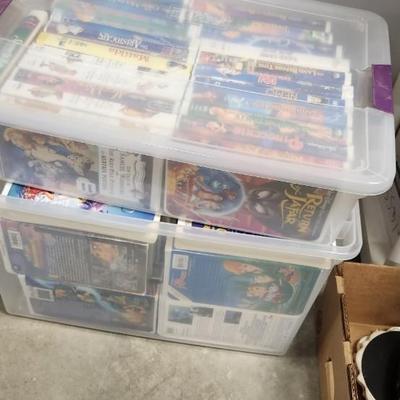 2 totes of VHS tapes