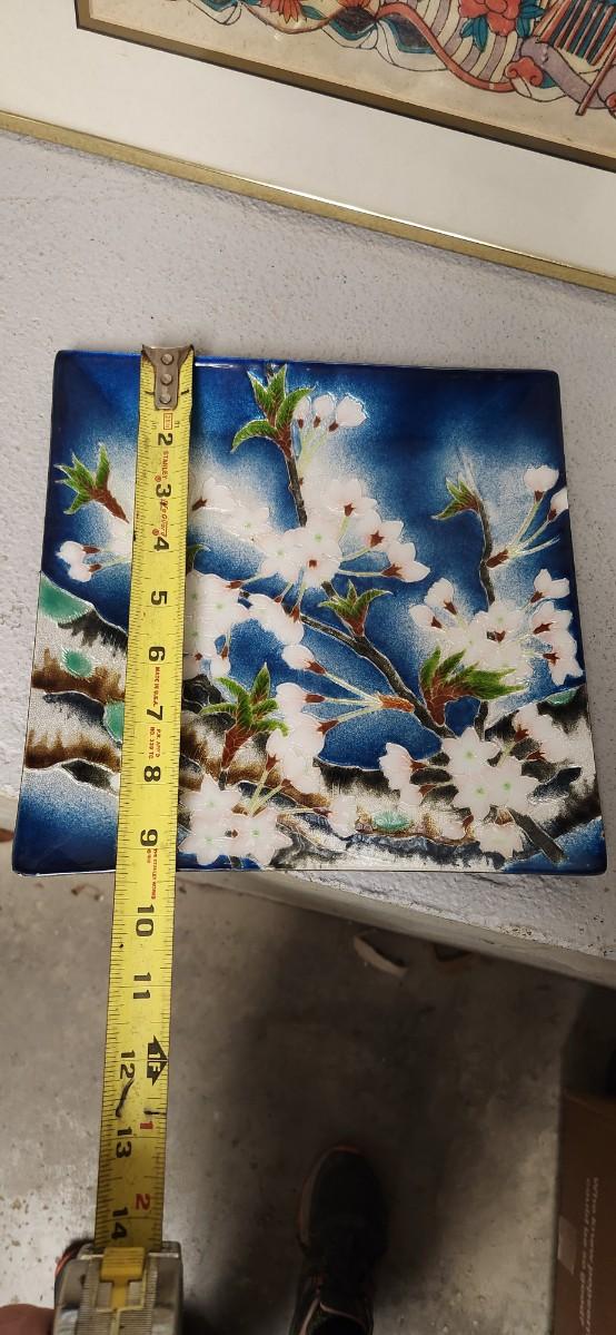 Sale Photo Thumbnail #340: Two great pieces. That enamel cherry blossom plate is gorgeous. Notice the cracked glass....