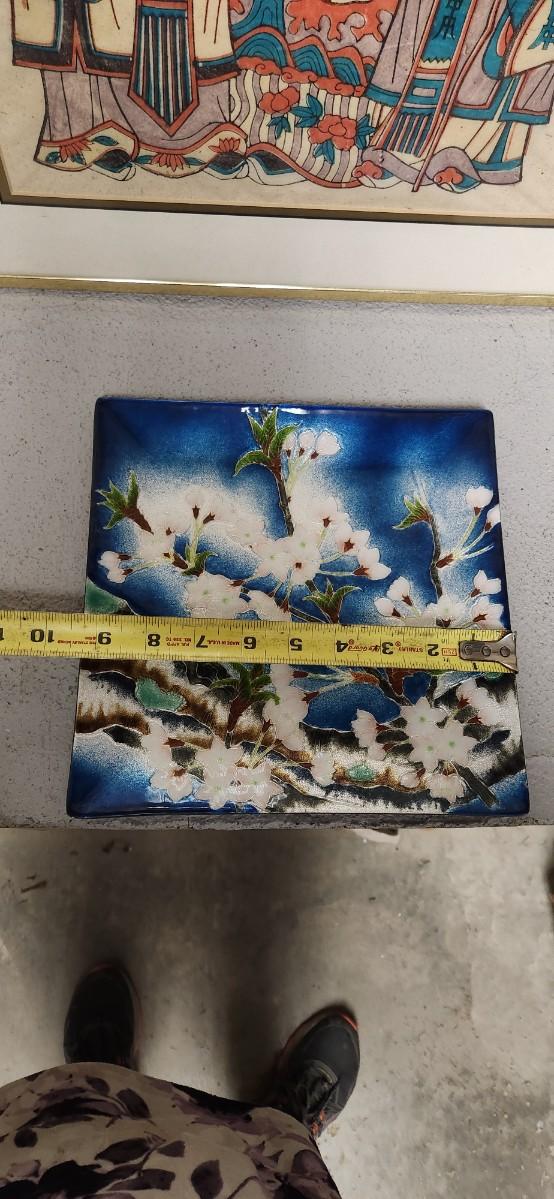 Sale Photo Thumbnail #339: Two great pieces. That enamel cherry blossom plate is gorgeous. Notice the cracked glass....