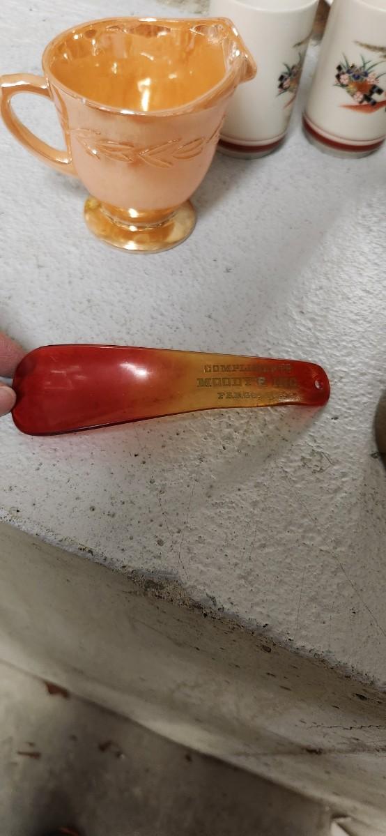 Sale Photo Thumbnail #364: A couple little mirrors, a quart bottle, 2 handleless tea cups and more