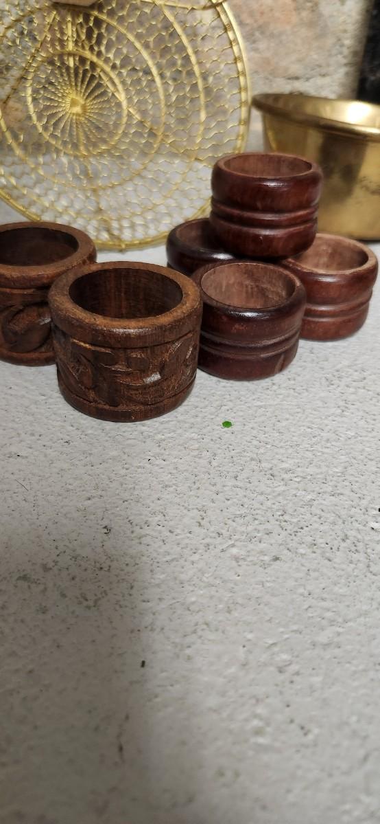 Sale Photo Thumbnail #388: Set of Golden forks, a big spider, brass dipper, wooden napkin rings and a pitcher