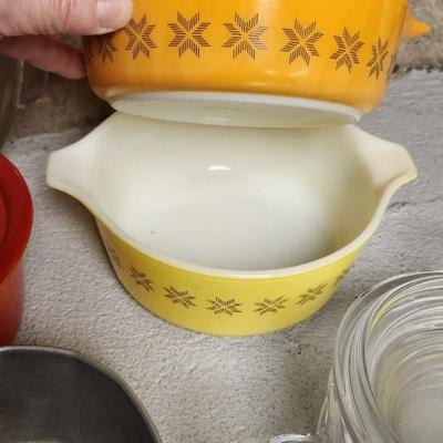 Pyrex, corelle and awesome vintage sauce pan