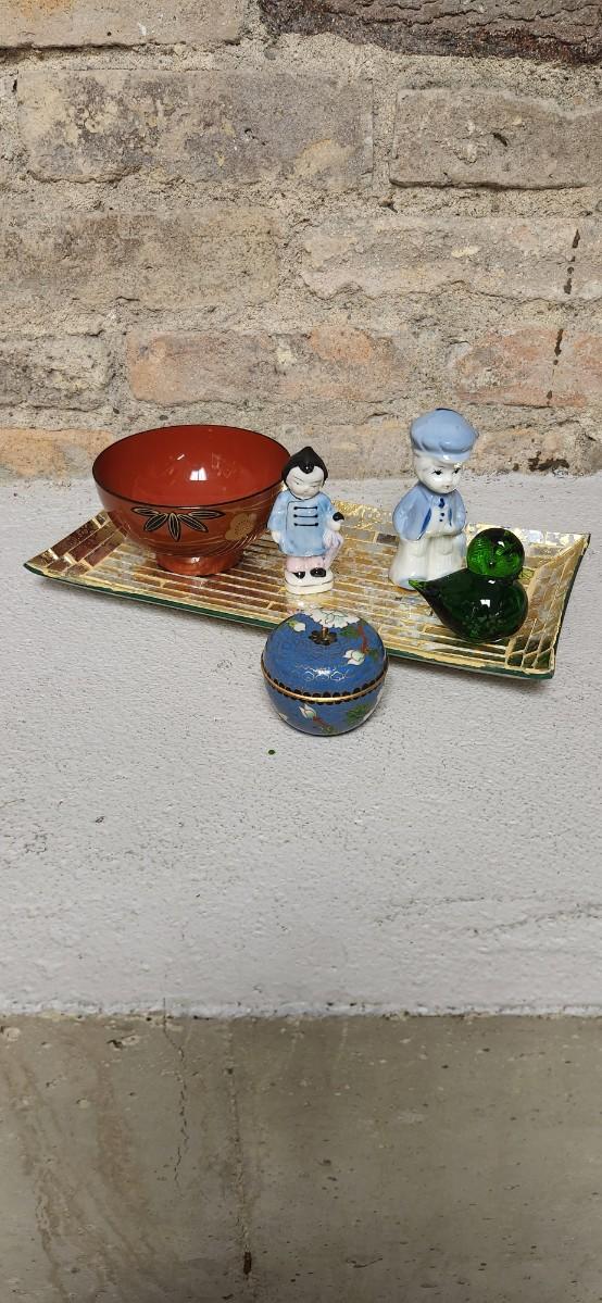 Sale Photo Thumbnail #414: Neat glass tray and lots of little trinkets