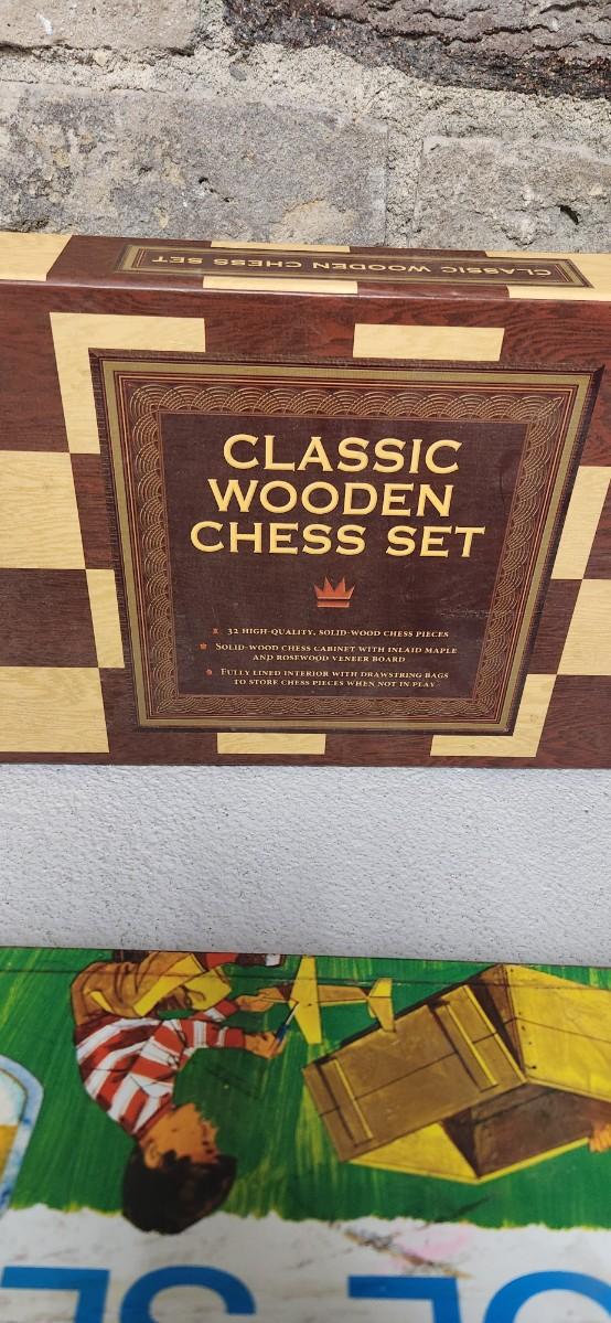 Sale Photo Thumbnail #446: Neat vintage toy box with various goodies in it and a brand new wooden chess set