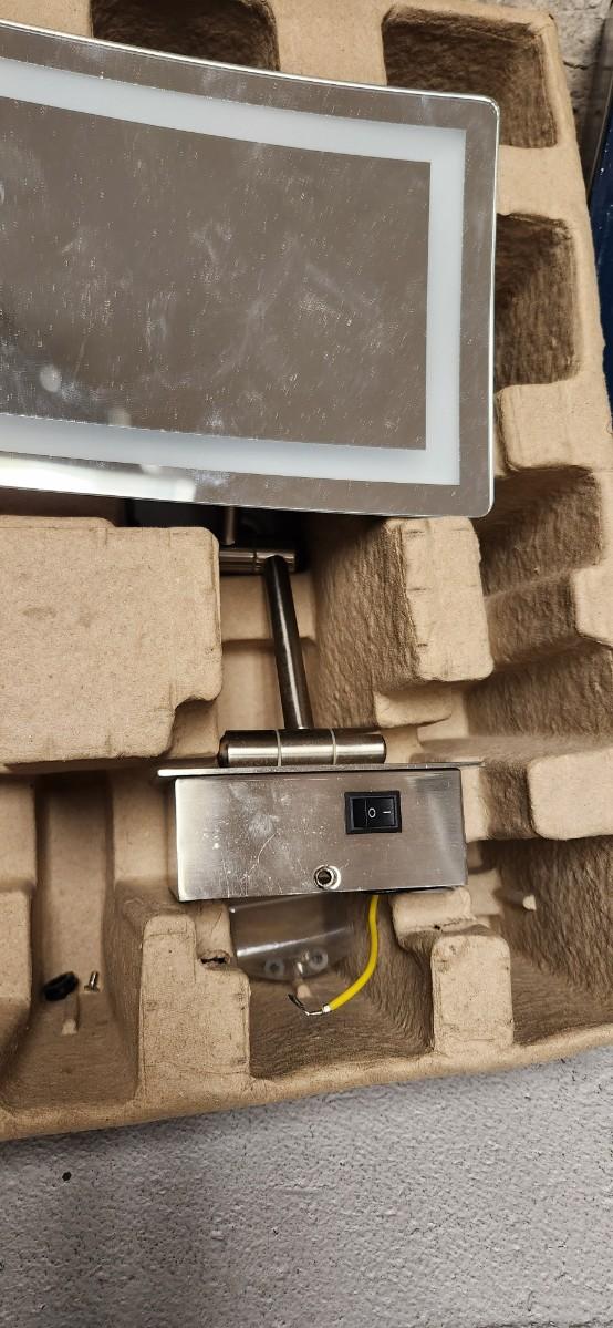 Sale Photo Thumbnail #490: 2 luxury lighted mirrors. Looks like one install was attempted but the other is brand new in the box with instructions etc. hardware appears to be there for both