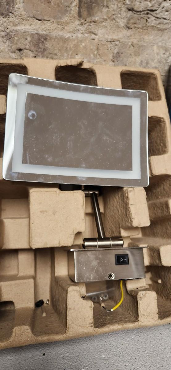 Sale Photo Thumbnail #489: 2 luxury lighted mirrors. Looks like one install was attempted but the other is brand new in the box with instructions etc. hardware appears to be there for both