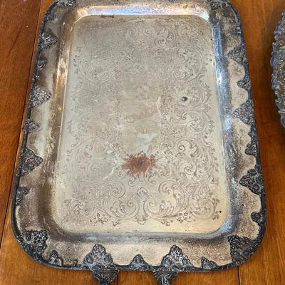 Pair Silverplate Serving Trays – Grape & Leaf Detail