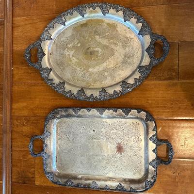 Pair Silverplate Serving Trays – Grape & Leaf Detail