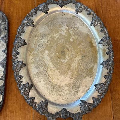 Pair Silverplate Serving Trays – Grape & Leaf Detail