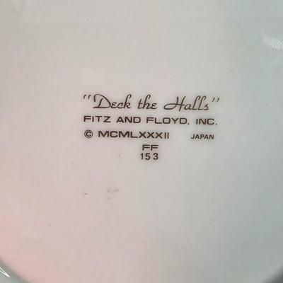 Vintage Fitz & Floyd “Deck the Halls” Christmas Plates (2) – 1983 Japan – Gold Trim – Victorian Couple & Puppy Holiday Scene