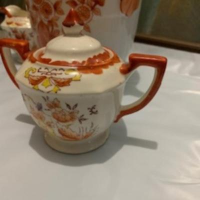 1930s Hand painted Japanese Creamer Pitcher and Sugar Bowl Floral Details & Vase Urn Hand Painted Floral 6" Made in Japan