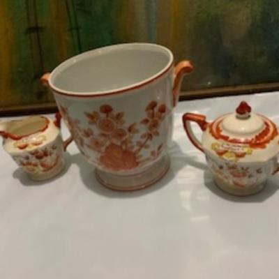 1930s Hand painted Japanese Creamer Pitcher and Sugar Bowl Floral Details & Vase Urn Hand Painted Floral 6" Made in Japan