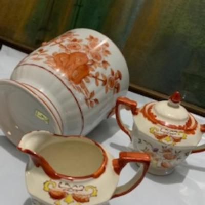 1930s Hand painted Japanese Creamer Pitcher and Sugar Bowl Floral Details & Vase Urn Hand Painted Floral 6" Made in Japan
