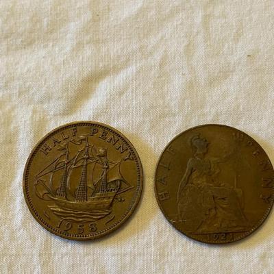 1958 AND 1921 BRITISH HALF PENNIES