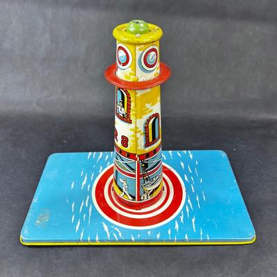 Vintage Tin Litho | Sky Rangers Blimp Light House & Plane | Unique Art