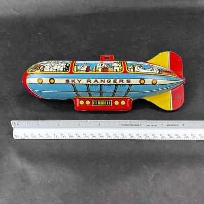 Vintage Tin Litho | Sky Rangers Blimp Light House & Plane | Unique Art