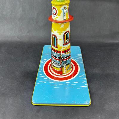 Vintage Tin Litho | Sky Rangers Blimp Light House & Plane | Unique Art