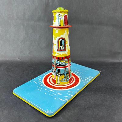 Vintage Tin Litho | Sky Rangers Blimp Light House & Plane | Unique Art