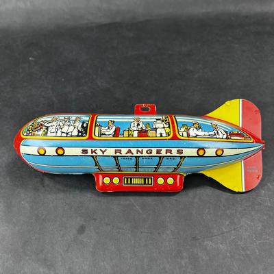 Vintage Tin Litho | Sky Rangers Blimp Light House & Plane | Unique Art