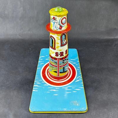 Vintage Tin Litho | Sky Rangers Blimp Light House & Plane | Unique Art