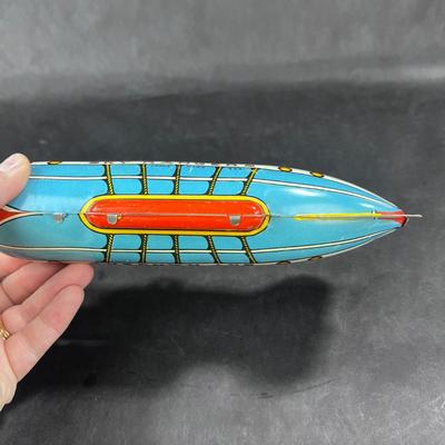 Vintage Tin Litho | Sky Rangers Blimp Light House & Plane | Unique Art