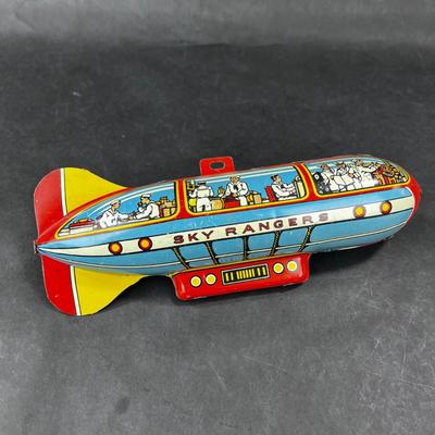 Vintage Tin Litho | Sky Rangers Blimp Light House & Plane | Unique Art