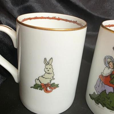 Fitz & Floyd “Deck the Halls” Vintage Christmas Mugs – Early 1980s Holiday Scene – Set of 2