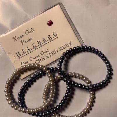 Lot of 4 Pearl Bracelets & Helzberg Ruby