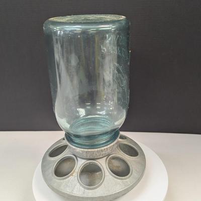 Vintage Chicken Feeder w/ Ball Glass Jar Farm House