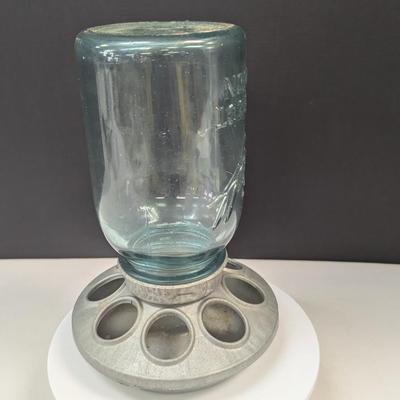 Vintage Chicken Feeder w/ Ball Glass Jar Farm House