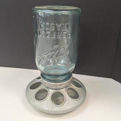 Vintage Chicken Feeder w/ Ball Glass Jar Farm House