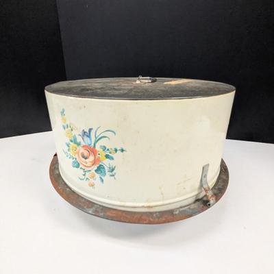 Vintage Cake Carrier Flowers Blue Tulip Yellow Rose Metal Cake Keeper